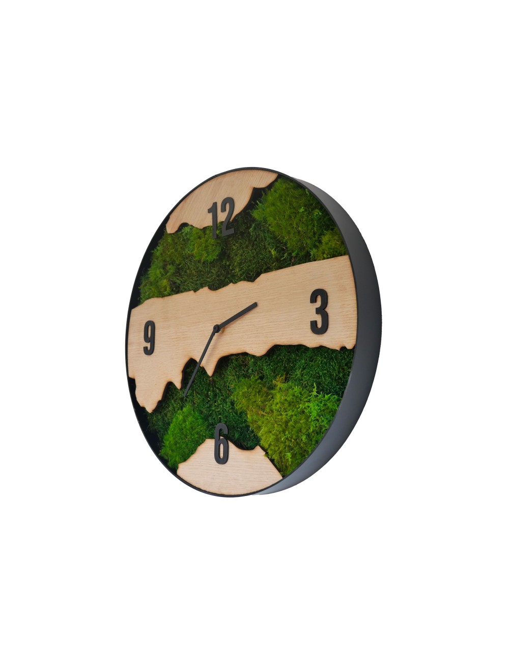 Horloge végétale avec feuillage vert et bois