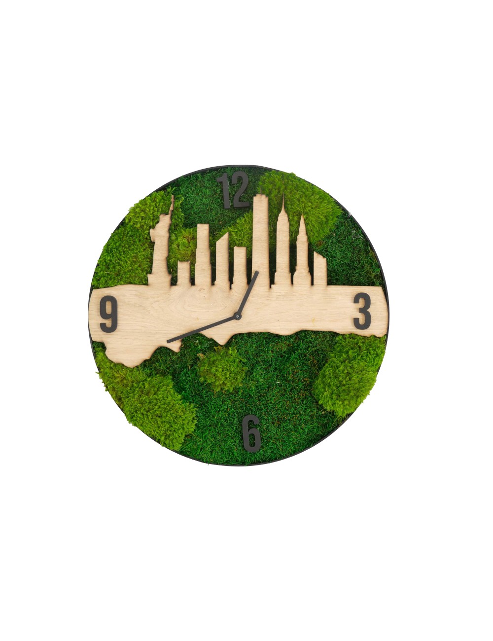 Horloge végétale avec feuillage vert et bois